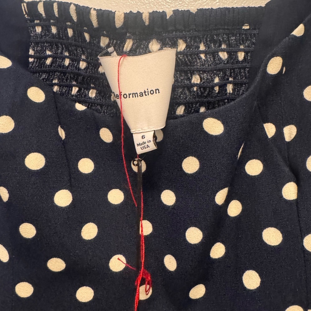 Reformation Navy and White Polka Dot Maxi Bellarose Dress Size 6 - Picture 2 of 4